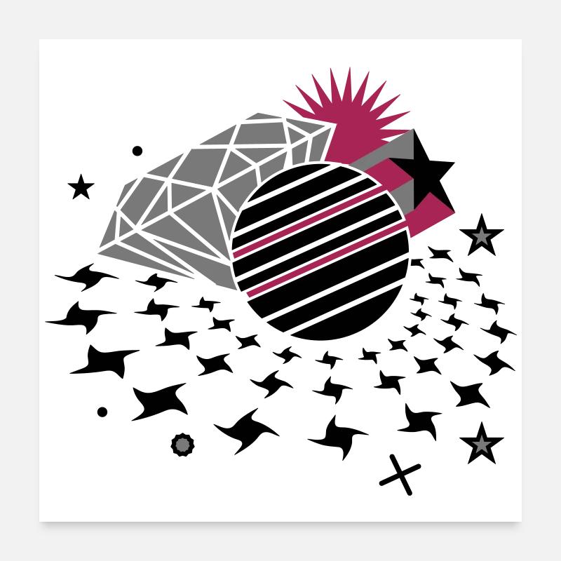Lumières disco avec étoile 3D, boule disco et diamant Poster 60 x 60 cm