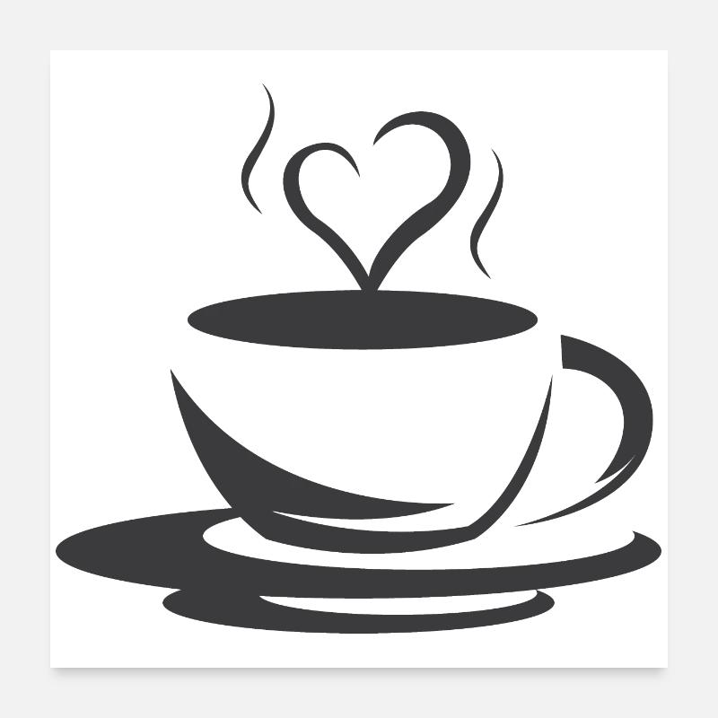 Cafe Coffee Illustration Logo icon Heart Love Poster 24" x 24" (60x60 cm)