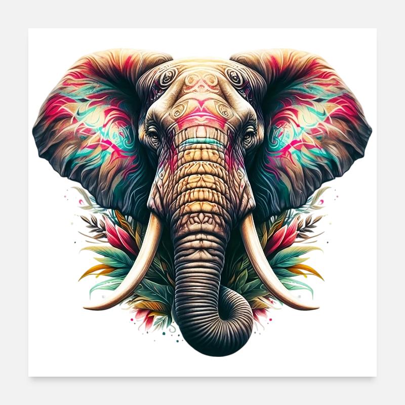 Elefant - Poster 60x60 cm - Weiß