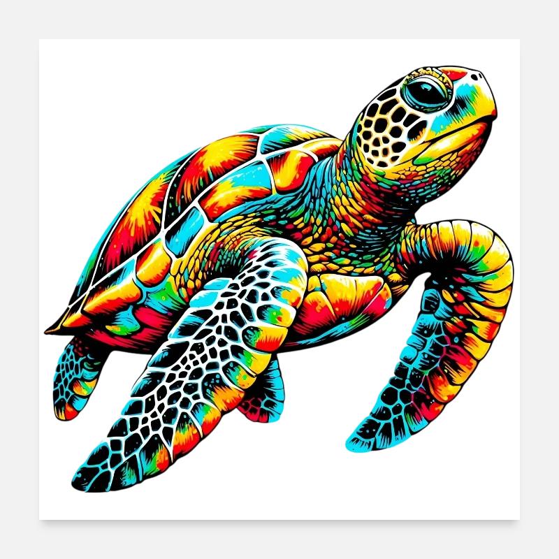 Schildkröte - Poster 60x60 cm - Weiß