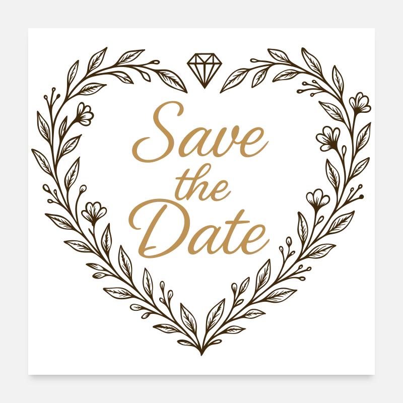 Save the Date Heart with Diamond – Wedding 2025 Poster 24" x 24" (60x60 cm)