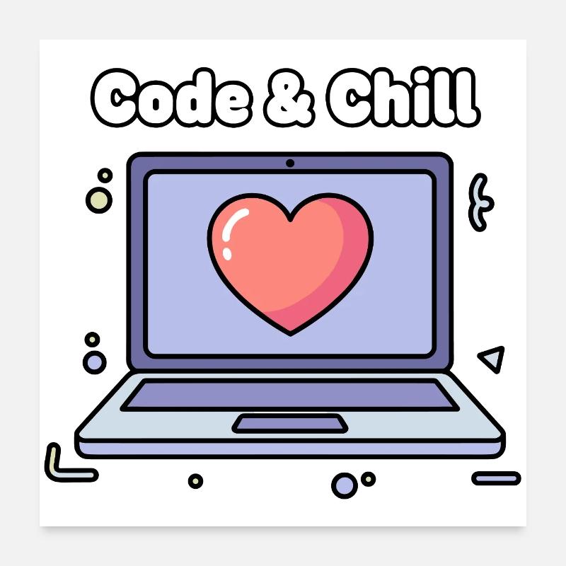 Code & Chill Heart Ordinateur portable Poster 60 x 60 cm