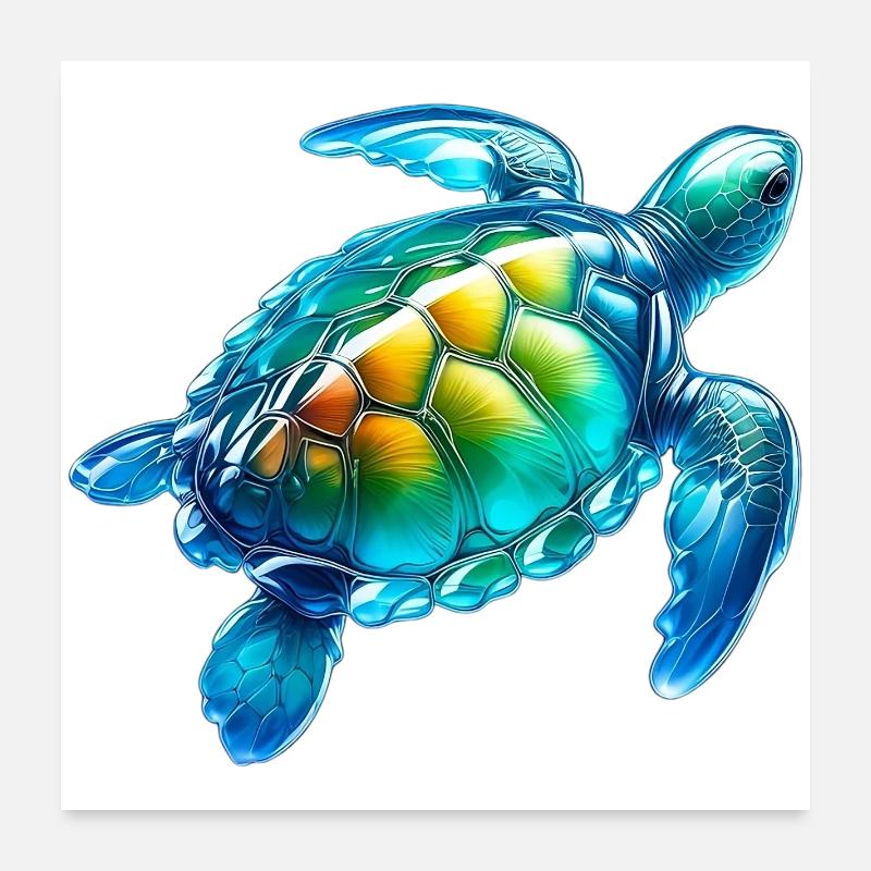 Schildkröte - Poster 60x60 cm - Weiß
