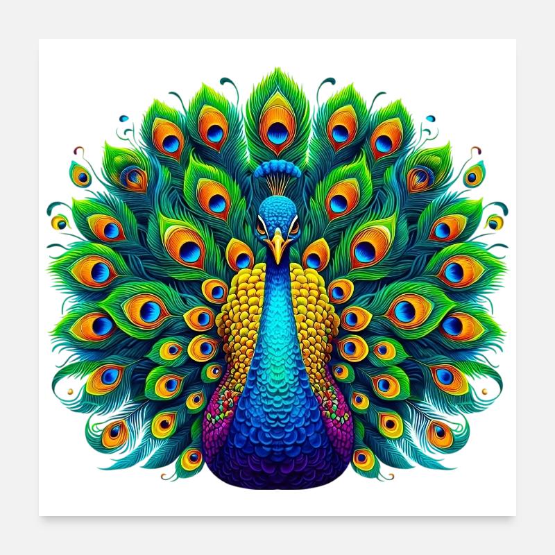 Pfau - Poster 60x60 cm - Weiß