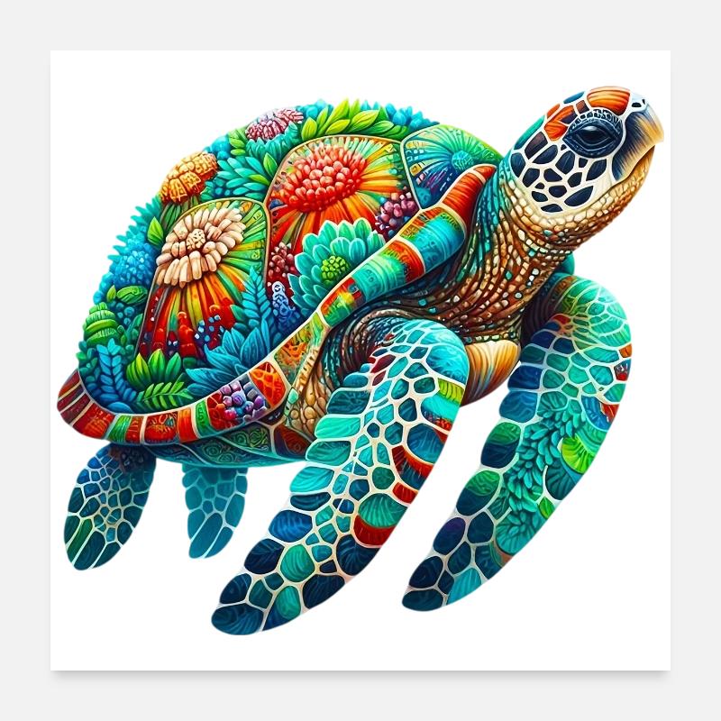 Schildkröte - Poster 60x60 cm - Weiß