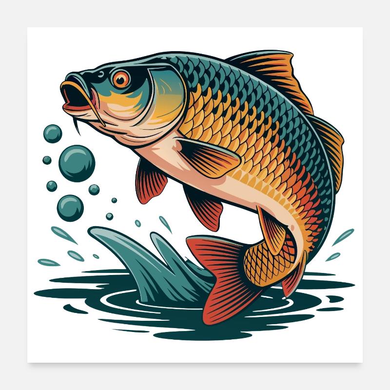 Springender Karpfen  Poster 60x60 cm