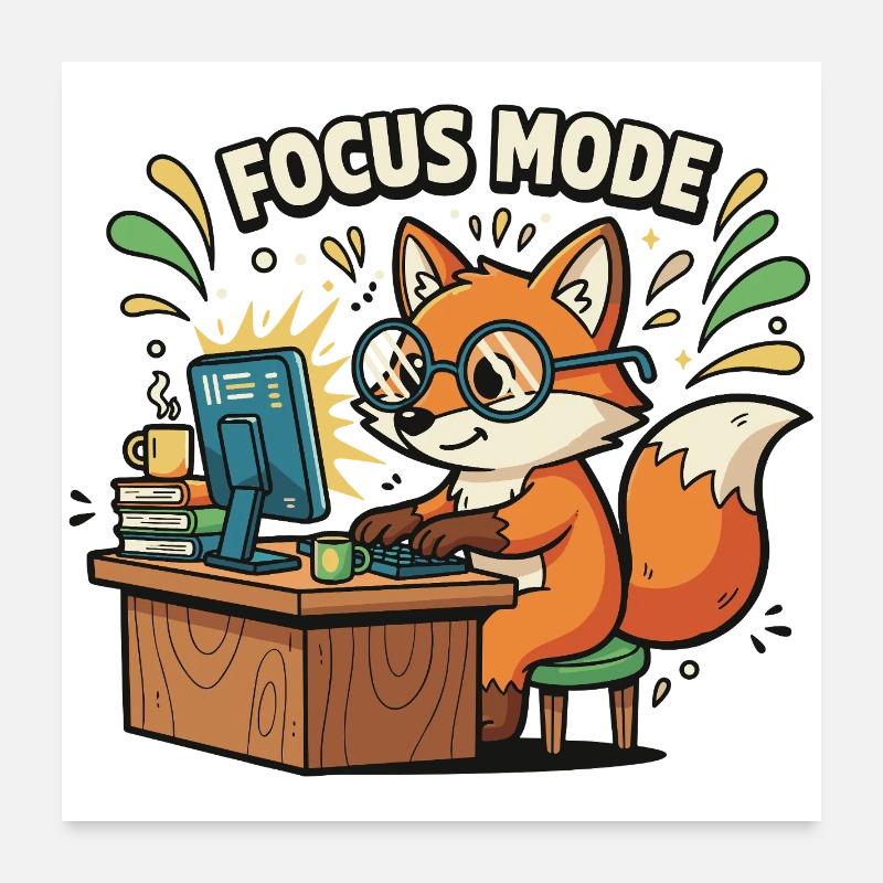 Fokusmodus Fuchs am Computer Poster 60x60 cm