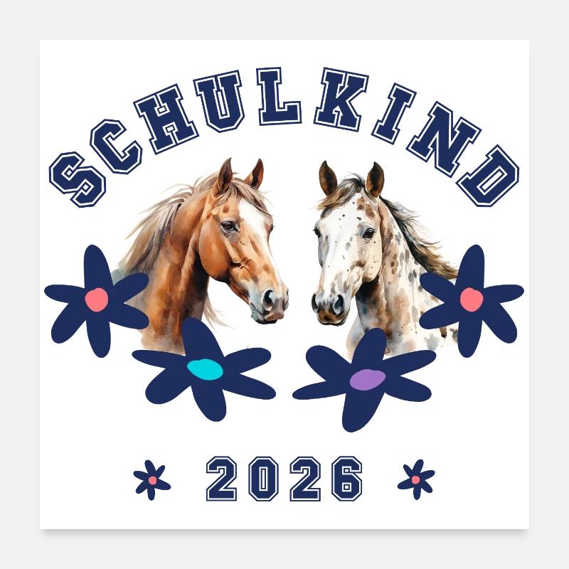 Schulkind 2026 - Pferde Pferd Poster 60x60 cm