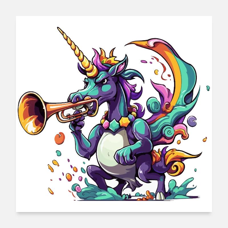 Trompette licorne à explosion de couleurs Poster 60 x 60 cm