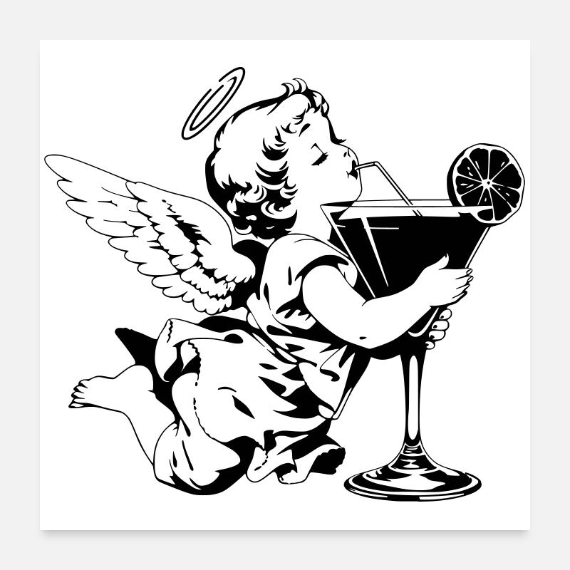 Cocktail Angel – Chérubin avec une boisson dans un verre Poster 60 x 60 cm