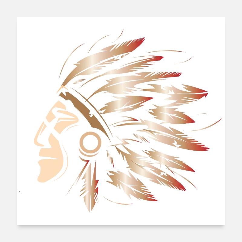 Symbole indien Illustration Couleurs Icône Chieftain Poster 60 x 60 cm