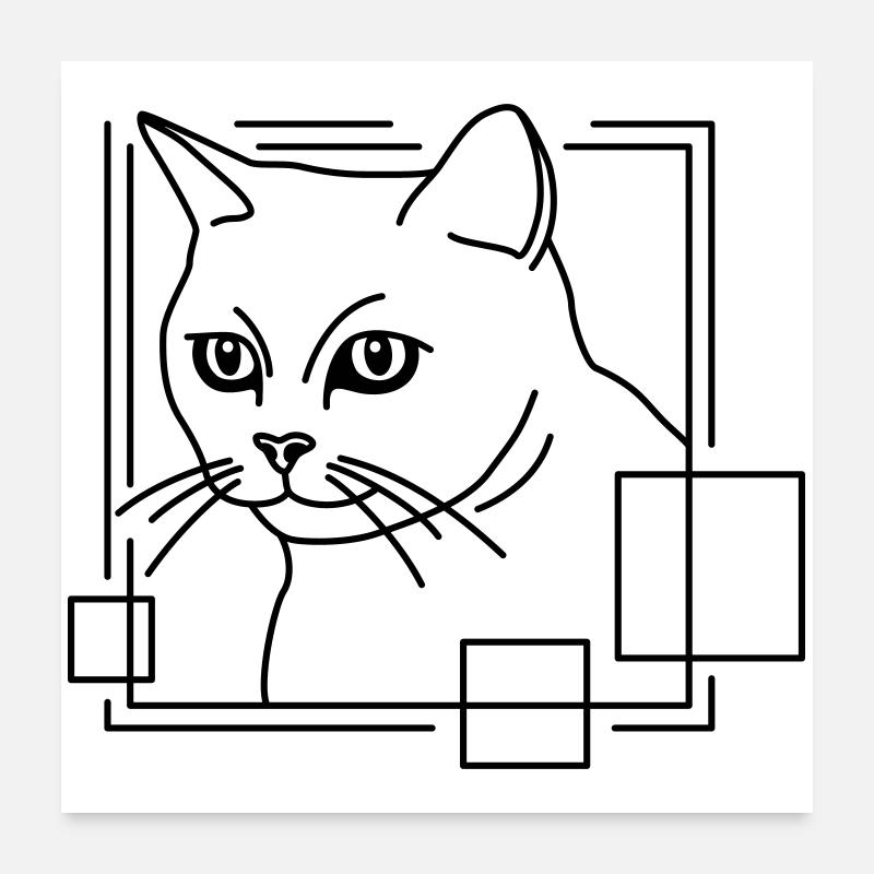 Chat en forme géométrique - Conception d’art au trait Poster 60 x 60 cm
