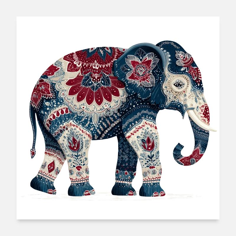 Éléphant bleu indigo Poster 60 x 60 cm