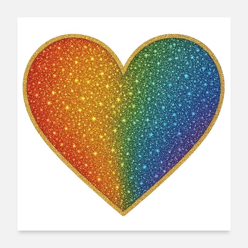 Funkelndes Regenbogenherz Design Poster 60x60 cm