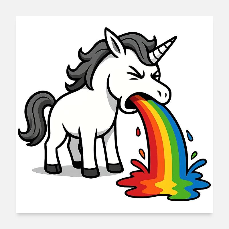 Kotzendes Einhorn – Lustiges Regenbogen Design Poster 60x60 cm