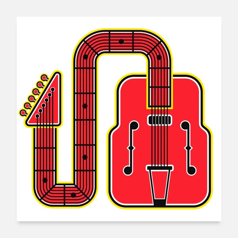 Red Abstract Shape Retro-Gitarre Poster 60x60 cm