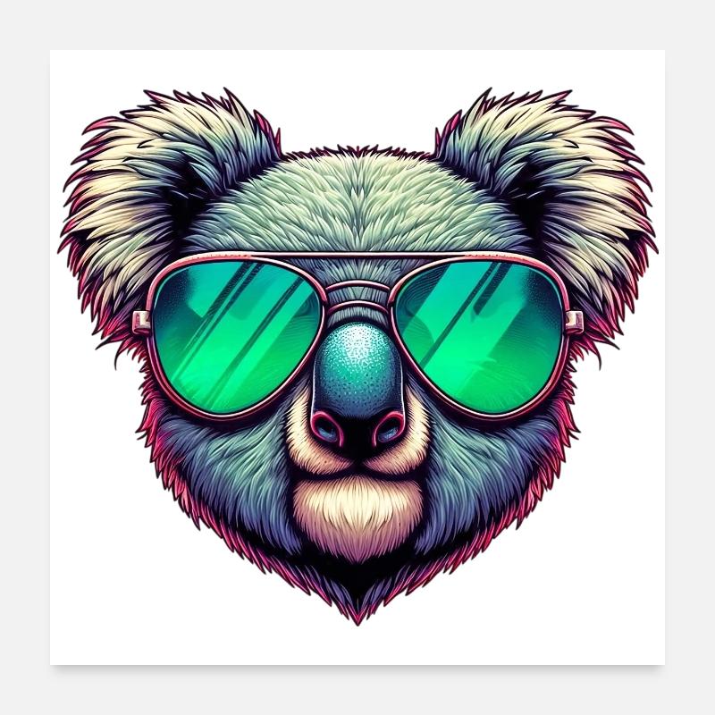 Koala avec des lunettes de soleil vertes Poster 60 x 60 cm