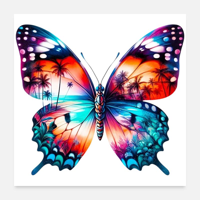 Schmetterling - Poster 60x60 cm - Weiß
