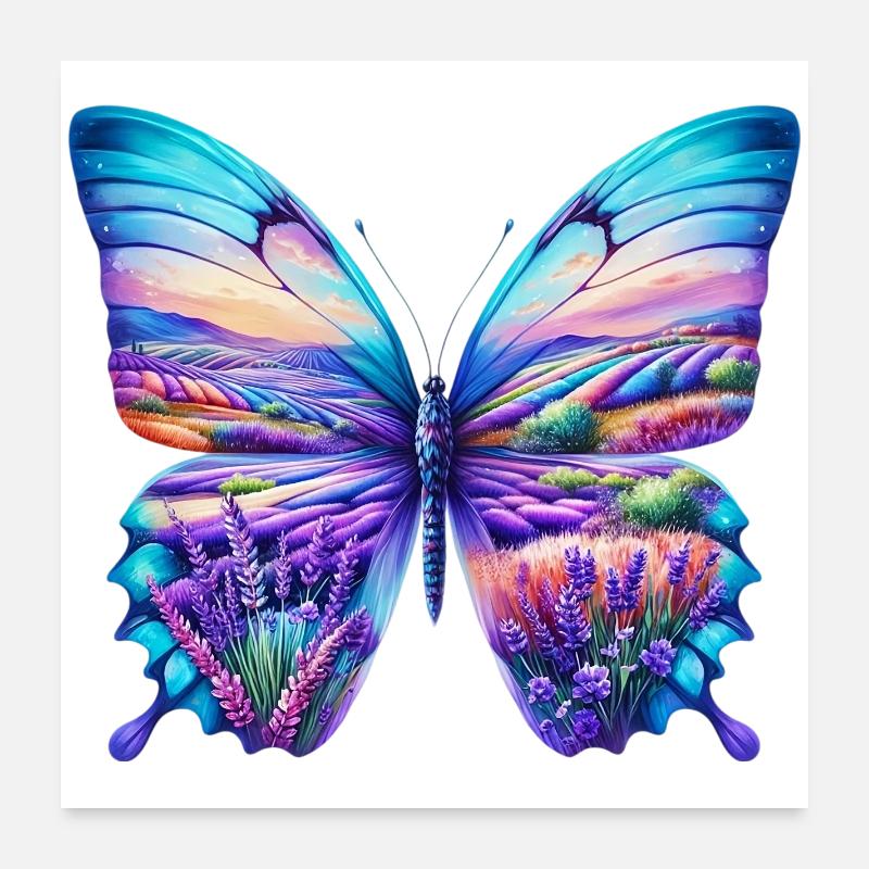 Fleurs papillon champ de lavande champs provence Poster 60 x 60 cm