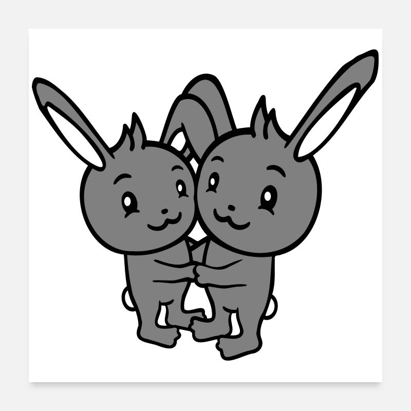2 Hasen Zwei Freunde Team Crew Paar Umarmung Süß Poster 60x60 cm
