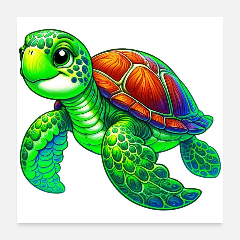 Schildkröte - Poster 60x60 cm - Weiß