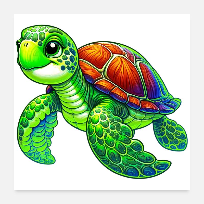 Schildkröte - Poster 60x60 cm - Weiß
