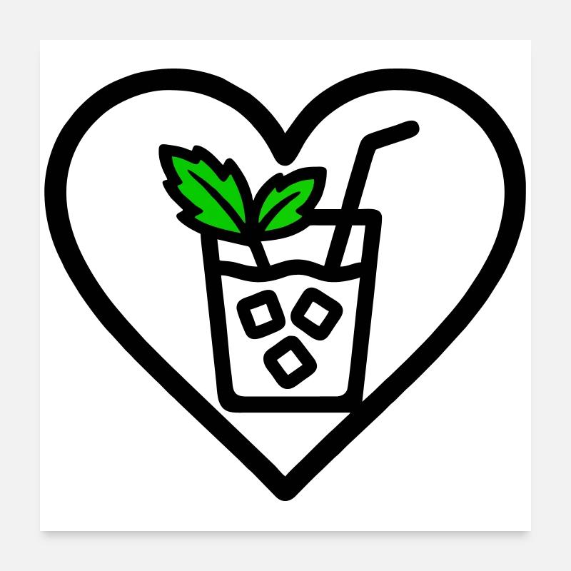 Mojito Heart Cocktail Menthe Boisson d’été Poster 60 x 60 cm