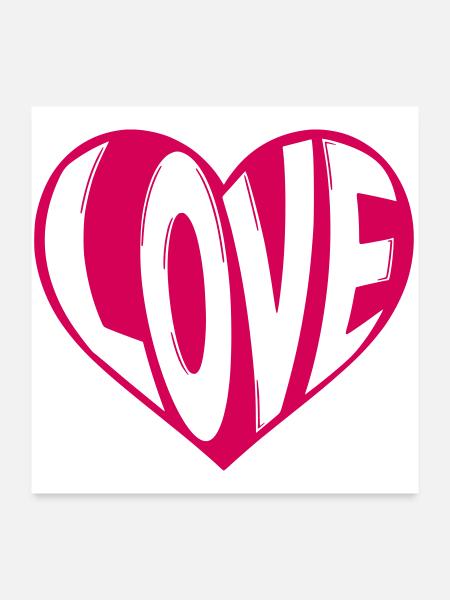Herz Love im Neon-Stil, Valentinstag, Liebe - Poster 60x60 cm - Weiß - Vorne