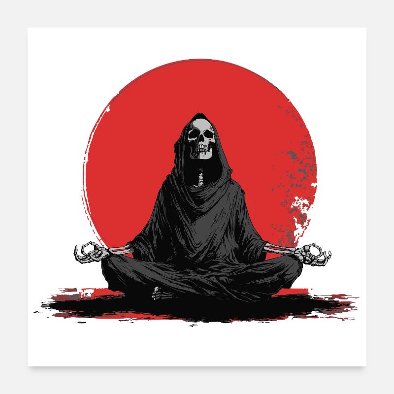 Grim Reaper Meditation in front of red sun Poster 24" x 24" (60x60 cm)