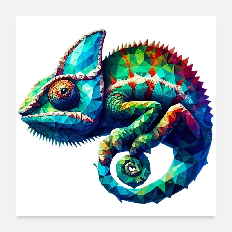 Caméléon polygonal Poster 60 x 60 cm