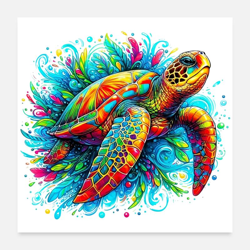 Schildkröte - Poster 60x60 cm - Weiß