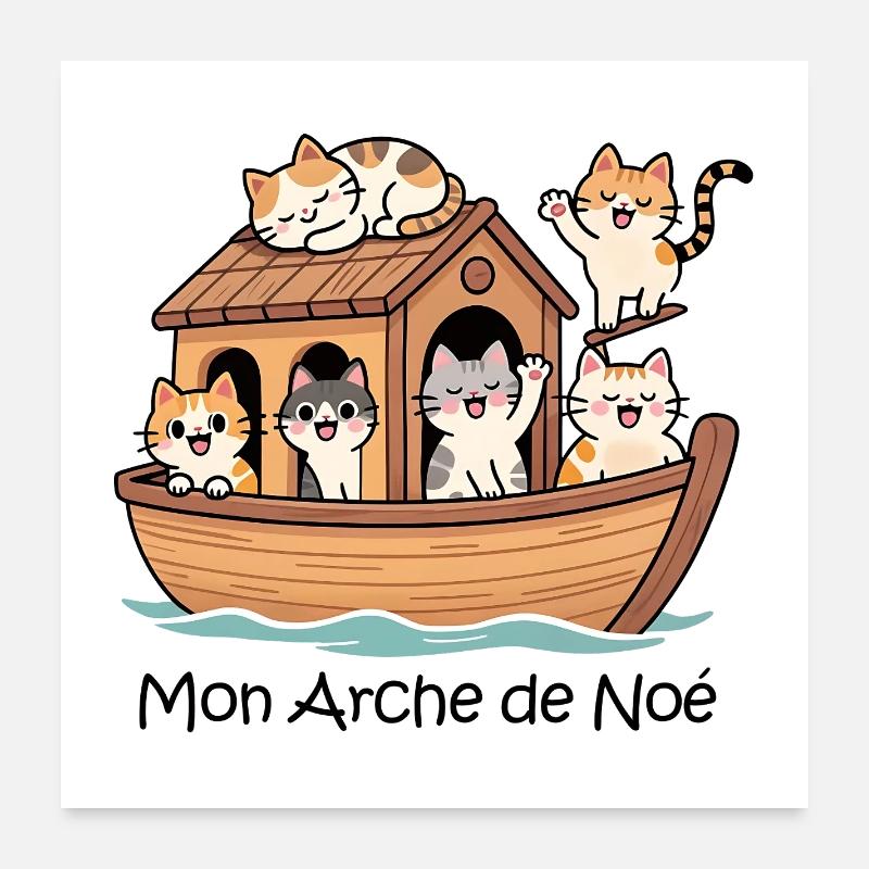 Arche de Noé avec des chats Poster 60 x 60 cm