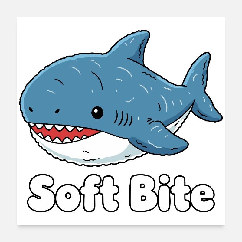 Morsure douce de requin de dessin animé : Requin mignon Poster 60 x 60 cm