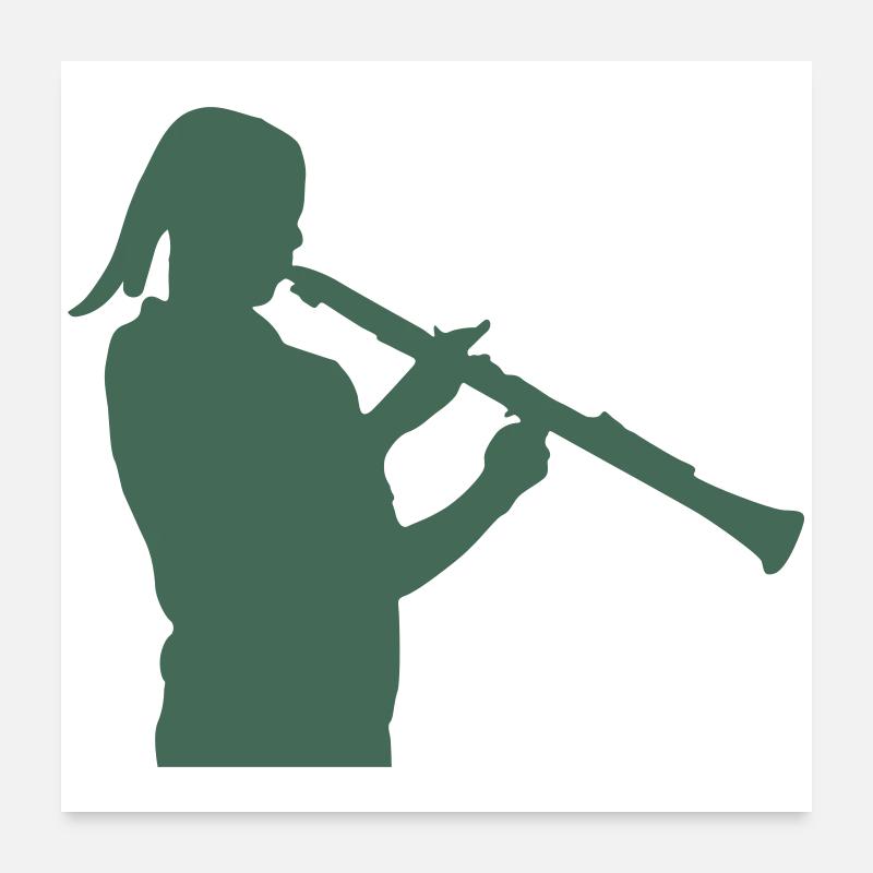 Silhouette du vent avec flûte à bec Poster 60 x 60 cm