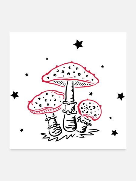 Fly agaric, fungi with stars, mushrooms - Poster 24" x 24" (60x60 cm) - white - Front