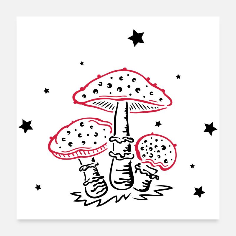 Champignons aux étoiles, automne Poster 60 x 60 cm