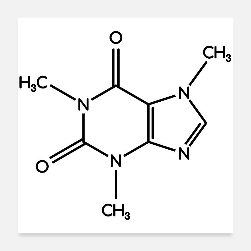 Koffein-Molekül - Strukturformel - Poster 60x60 cm - Weiß