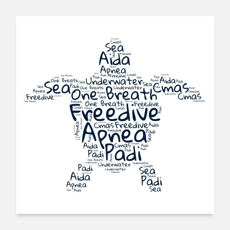 Freedive - Word Cloud Turtle Poster 24" x 24" (60x60 cm)