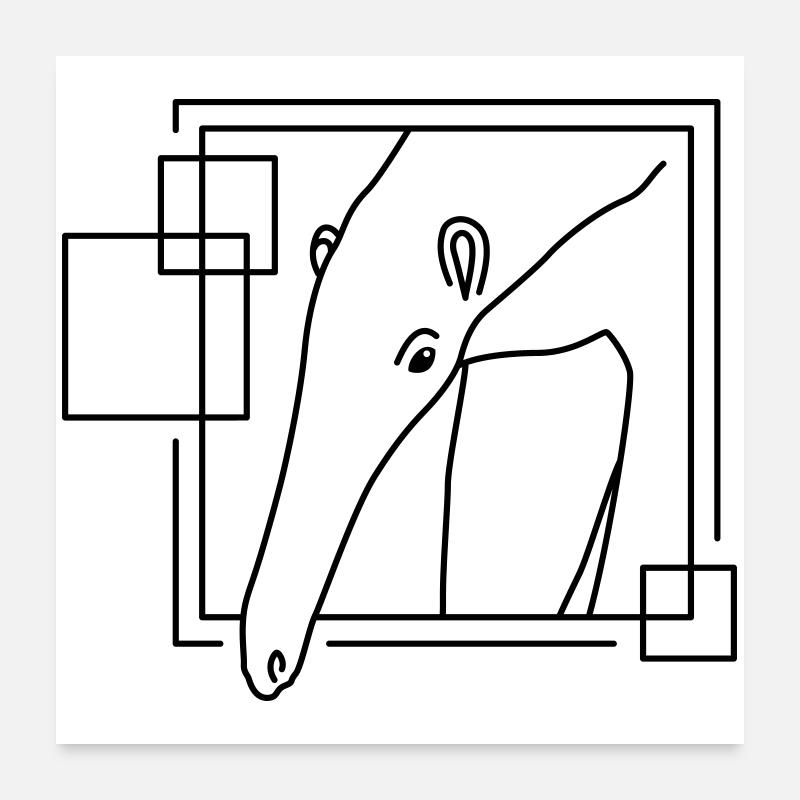 Ameisenbär in geometrischer Form - Line-Art-Design - Poster 60x60 cm - Weiß