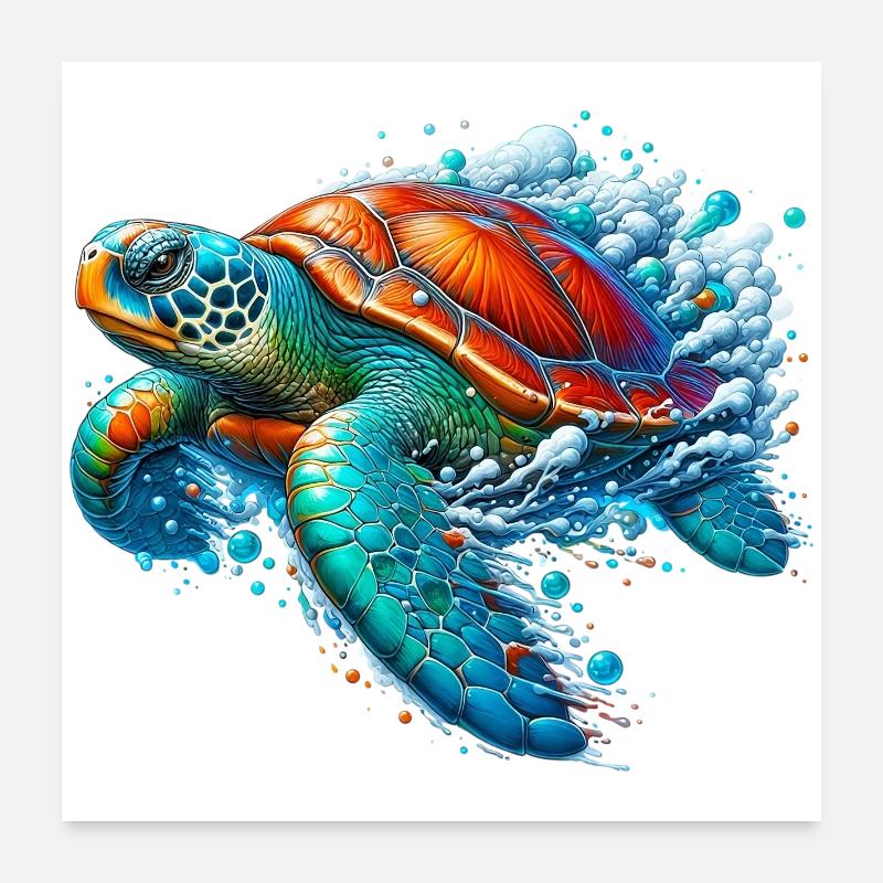 Schildkröte - Poster 60x60 cm - Weiß
