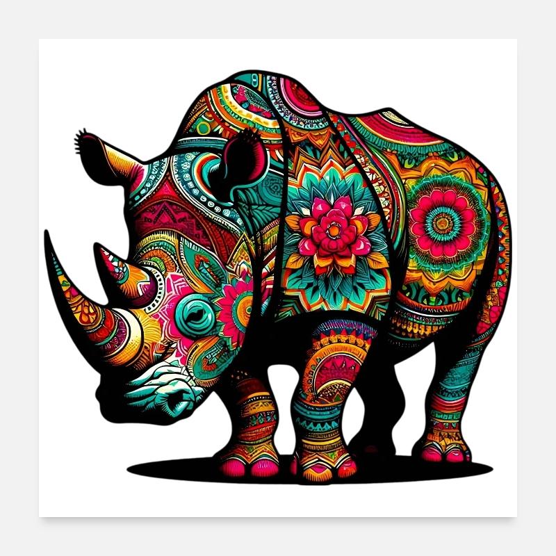 Nashorn - Poster 60x60 cm - Weiß