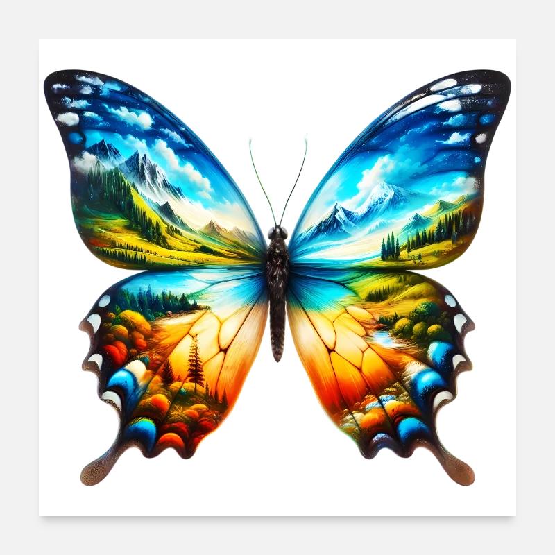 Schmetterling - Poster 60x60 cm - Weiß