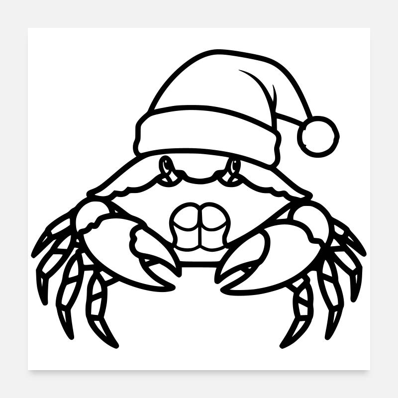 Illustration de dessin animé de crabe de Noël Poster 60 x 60 cm