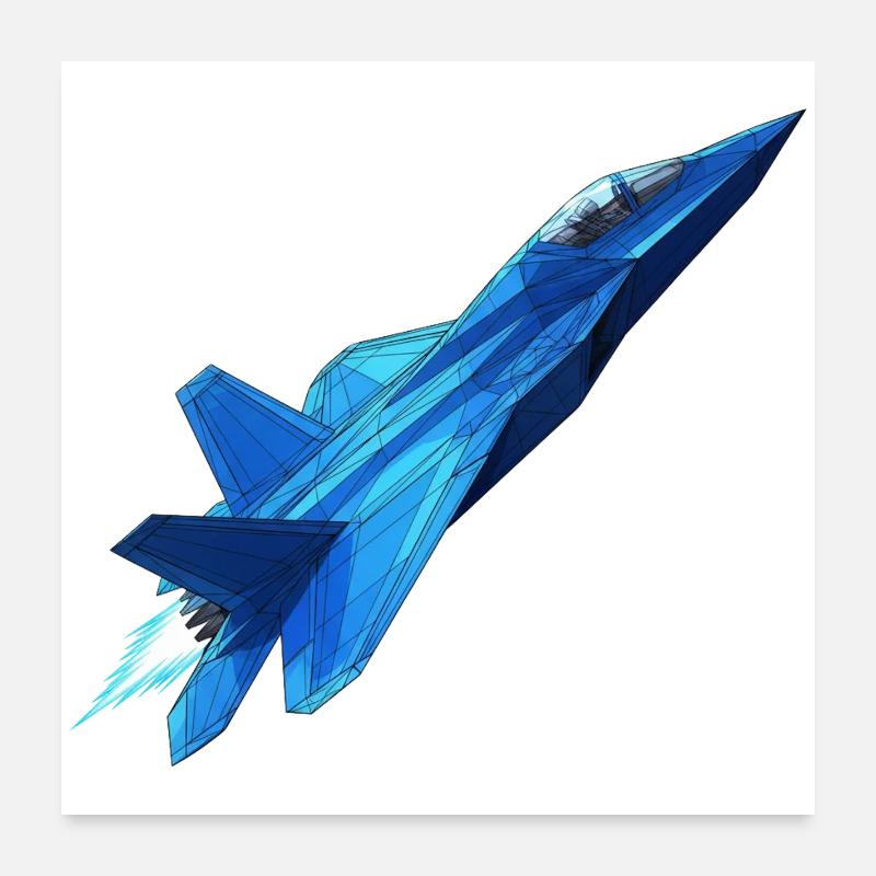 Blauer Geometrie Düsenjet Poster 60x60 cm