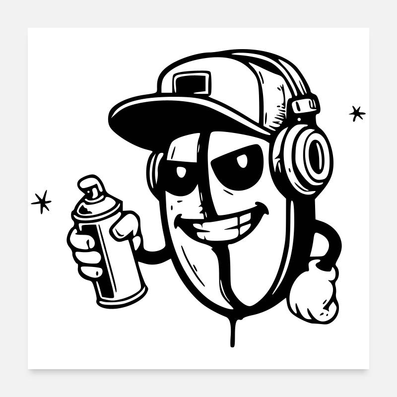 graffiti grain de café caractère hip-hop Poster 60 x 60 cm