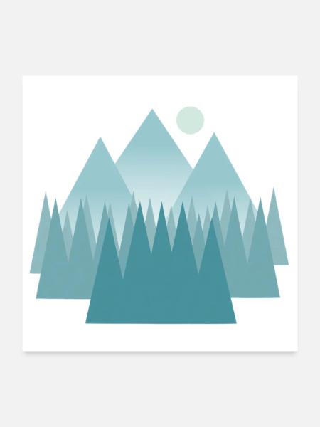 Astral mountain landscape in blue tones - Poster 24" x 24" (60x60 cm) - white - Front