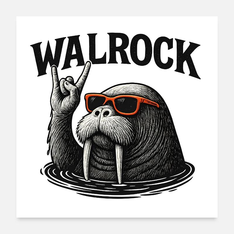 Walrock – Le morse à bascule avec des lunettes de soleil Poster 60 x 60 cm