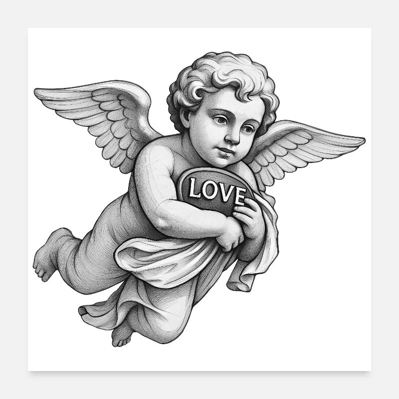 CUPID CHERUB - black & white Poster 24" x 24" (60x60 cm)