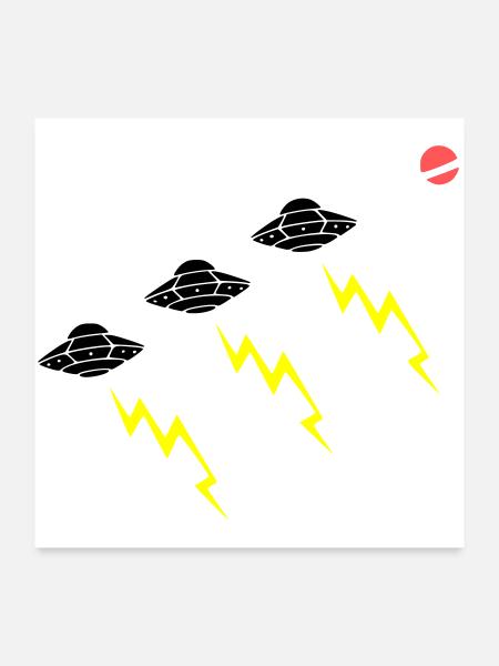 UFO Invasion Blitz Angriff Alien Vektor - Poster 60x60 cm - Weiß - Vorne