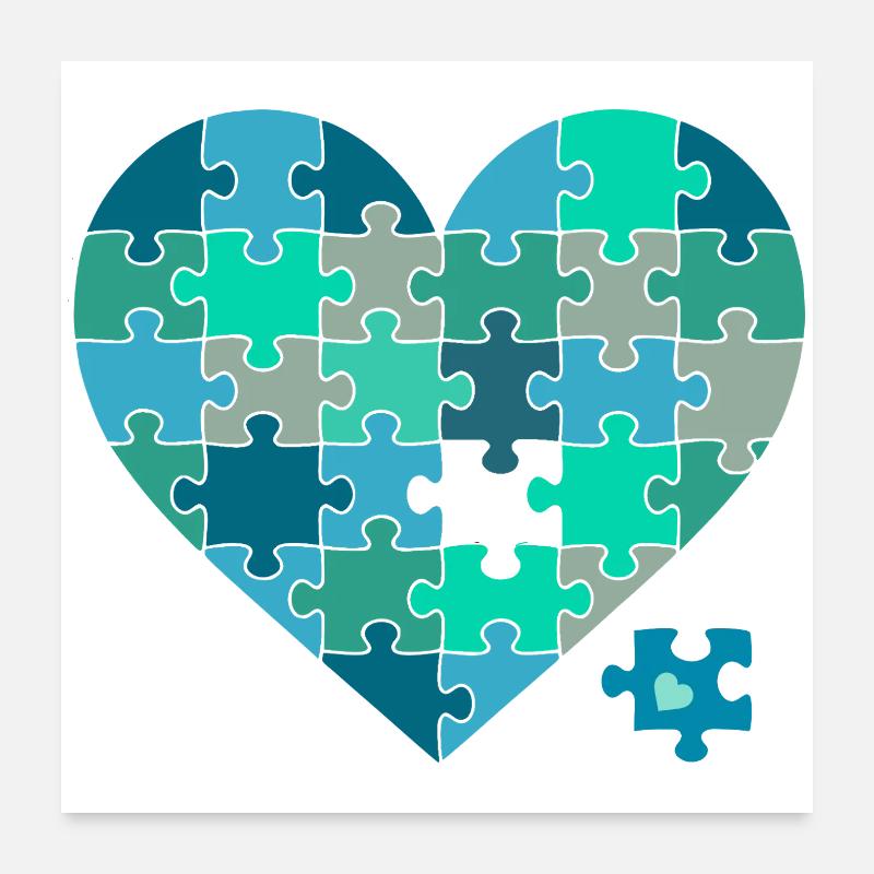 Casse-puzzle Cœur Sarcelle Poster 60 x 60 cm